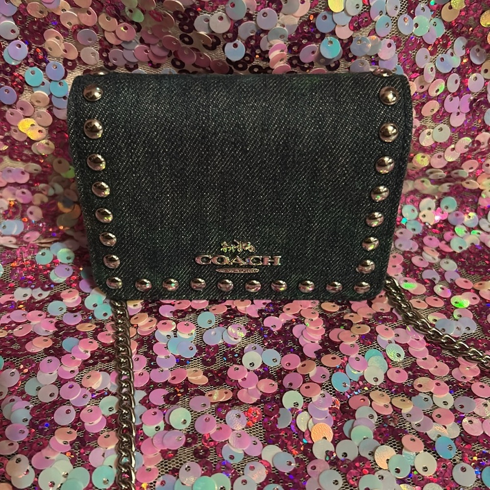 Coach Denim Studded Chain Crossbody - Jean Blue with Silver Hardware - Picture 2 of 8